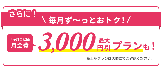 さらに4ヶ月目以降最大3,000円引きプランも