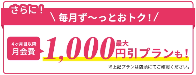 さらに4ヶ月目以降最大1,000円引きプランも