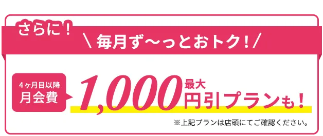 さらに4ヶ月目以降最大1,000円引きプランも