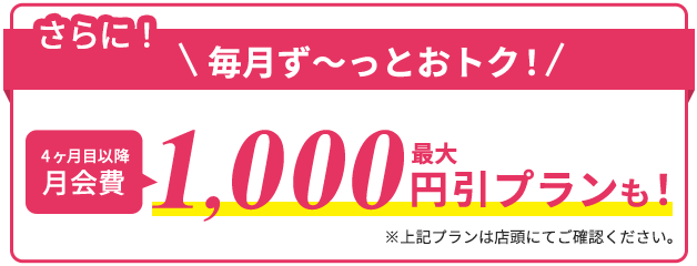 さらに4ヶ月目以降最大1,000円引きプランも