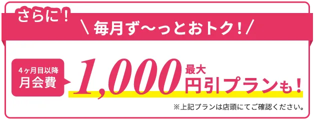 さらに4ヶ月目以降最大1,000円引きプランも