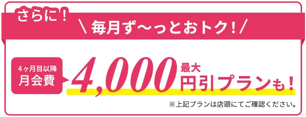 さらに4ヶ月目以降最大4,000円引きプランも