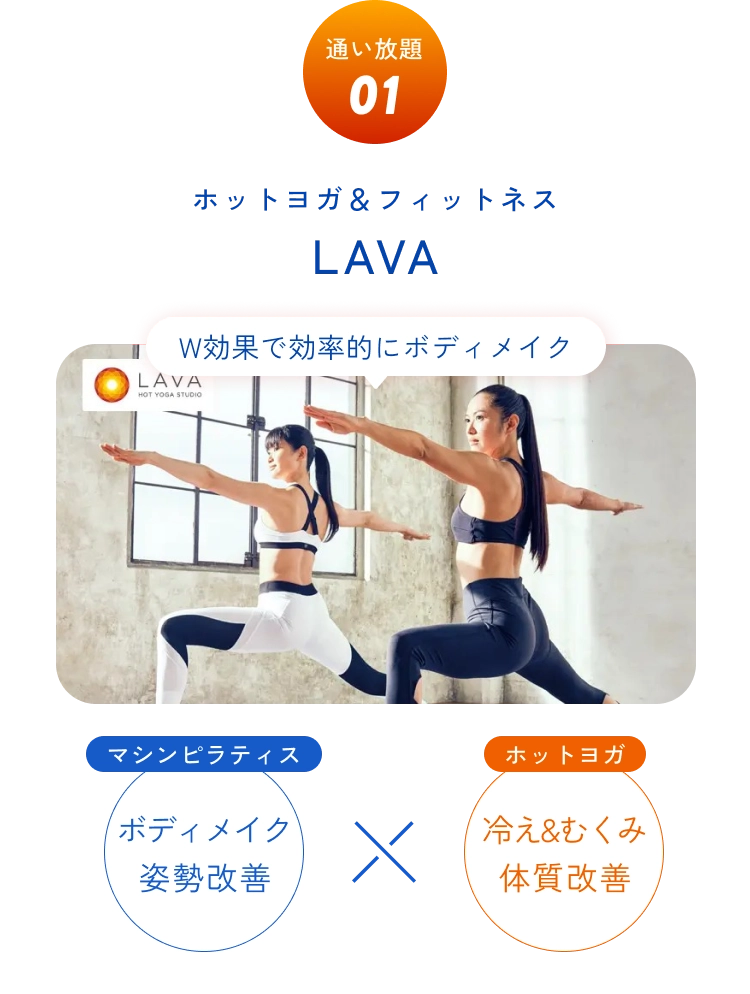 ホットヨガ＆フィットネスLAVA マシンピラティス:ボディメイク・姿勢改善 ホットヨガ:冷え&むくみ・体質改善