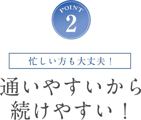 POINT3 忙しい方も大丈夫！通いやすいから続けやすい！