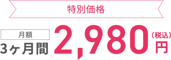 特別価格 3ヶ月間 月額 1,980円（税込）