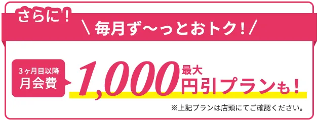 さらに4ヶ月目以降最大1,000円引きプランも